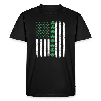 Drapeau américain américain avec trèfles pour Saint Patrick - T-shirt Premium bio Homme - noir - Devant - Nico (187cm)