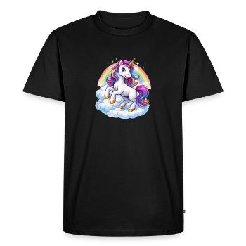 Licorne arc-en-ciel sur les nuages - T-shirt Premium bio Homme - noir - Devant - Nico (187cm)