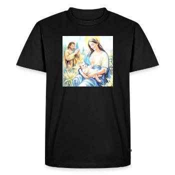 Nativité de Jésus - La Sainte Famille - T-shirt Premium bio Homme - noir - Devant - Nico (187cm)
