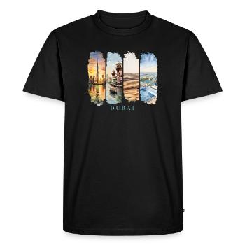 Voyage de vacances à Dubaï – Motif de la silhouette et du luxe - T-shirt Premium bio Homme - noir - Devant - Nico (187cm)