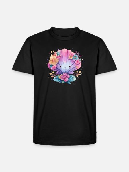 Flower mussel with cheerful flowers - Men's Premium Organic T-Shirt - black