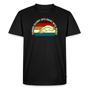 Rugissants Mots Coucher de soleil plume - T-shirt Premium bio Homme - noir - Devant - Nico (187cm)