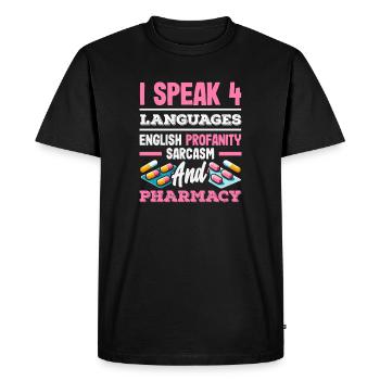 Parlez 4 langues Pharmacien drôle - T-shirt Premium bio Homme - noir - Devant - Nico (187cm)