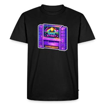 Retro Arcade Start Neon - Men's Premium Organic T-Shirt - black - Front - Nico (187cm)