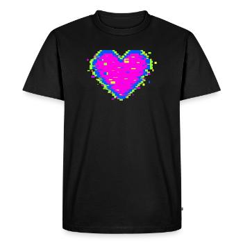 Illustration d’amour avec un glitch de cœur en pixel - T-shirt Premium bio Homme - noir - Devant - Nico (187cm)