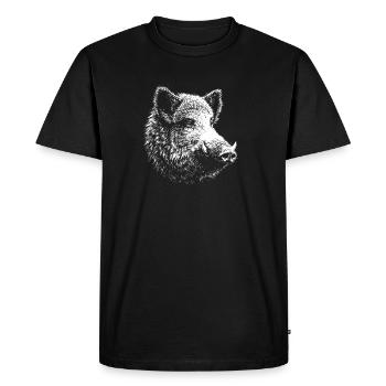 Boar – graphic in white pencil on black background - Men's Premium Organic T-Shirt - black - Front - Nico (187cm)