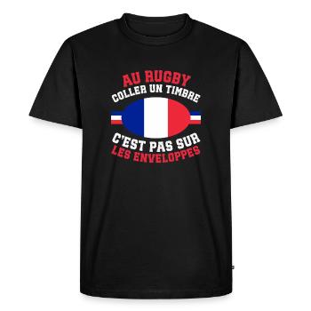 Supporter Rugby Timbre Humour France - T-shirt Premium bio Homme - noir - Devant - Nico (187cm)