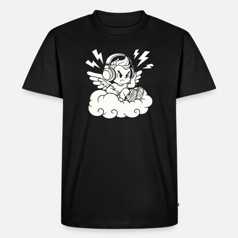 Musik Engel – Cherub mit Kopfhörern - Männer Premium Bio T-Shirt - Schwarz