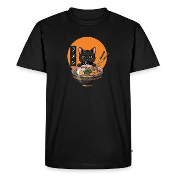 Cute Kawaii Cat Eating Ramen Funny Japanese Anime - Men's Premium Organic T-Shirt - black - Front - Nico (187cm)