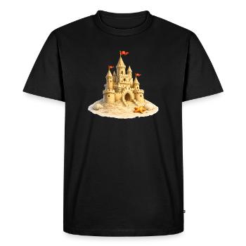 Château de sable sur la plage avec des coquillages - T-shirt Premium bio Homme - noir - Devant - Nico (187cm)