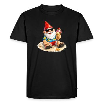 Nain de jardin sur la plage avec une glace à la main - T-shirt Premium bio Homme - noir - Devant - Nico (187cm)