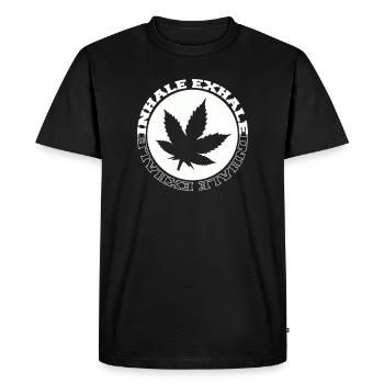 Logo rond de feuilles de cannabis - T-shirt Premium bio Homme - noir - Devant - Nico (187cm)