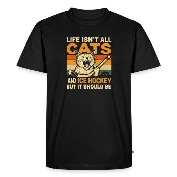 Hockey Katze Humor Eishockey Fan Geschenkidee - Men's Premium Organic T-Shirt - black - Front - Nico (187cm)
