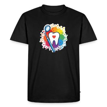 Dent colorée avec cœur et miroir dentaire - T-shirt Premium bio Homme - noir - Devant - Nico (187cm)