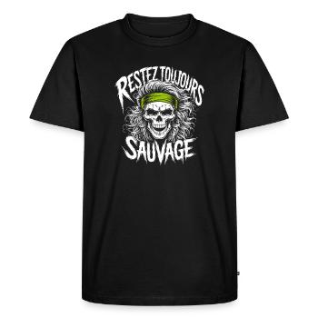 Restez Sauvage Toujours Skull - Men's Premium Organic T-Shirt - black - Front - Nico (187cm)