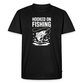 Hooked On Fishing - Angler Spruch - Men's Premium Organic T-Shirt - black - Front - Nico (187cm)