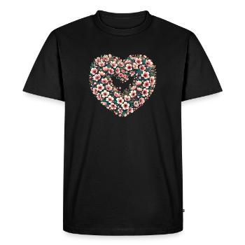 Blossom Heart Floral Crest - Men's Premium Organic T-Shirt - black - Front - Nico (187cm)
