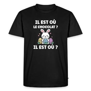 il est où le chocolat - T-shirt Premium bio Homme - noir - Devant - Nico (187cm)