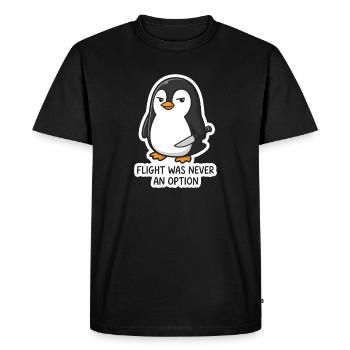 Pingouin avec lame - le vol n’était pas une option - T-shirt Premium bio Homme - noir - Devant - Nico (187cm)