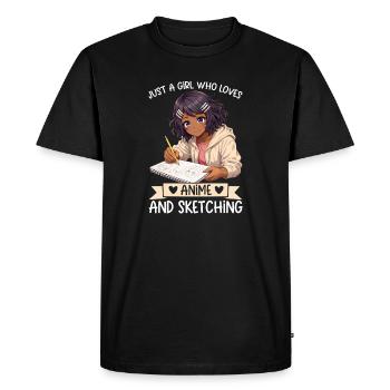 Juste une fille qui adore l’anime et dessine de l’afro - T-shirt Premium bio Homme - noir - Devant - Nico (187cm)