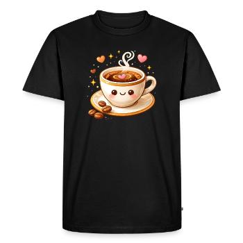 Cute Coffee Mug with Face Illustration - Men's Premium Organic T-Shirt - black - Front - Nico (187cm)