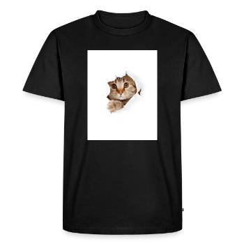 Chaton à coucou à travers une déchirure de papier - T-shirt Premium bio Homme - noir - Devant - Nico (187cm)