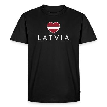 Heart with Latvian flag, I love Latvia - Men's Premium Organic T-Shirt - black - Front - Nico (187cm)