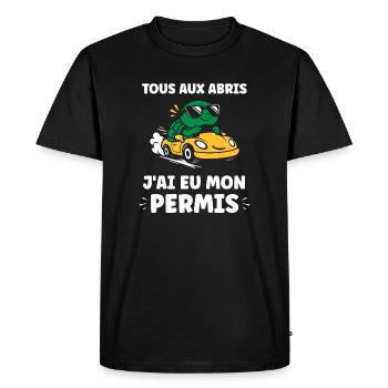 Humour j'ai mon permis de conduire - T-shirt Premium bio Homme - noir - Devant - Nico (187cm)