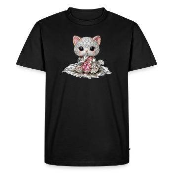 Chat Diamant avec Gemme Rose - T-shirt Premium bio Homme - noir - Devant - Nico (187cm)
