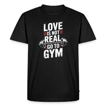 L’amour n’est pas réel - direction la salle de sport - T-shirt Premium bio Homme - noir - Devant - Nico (187cm)