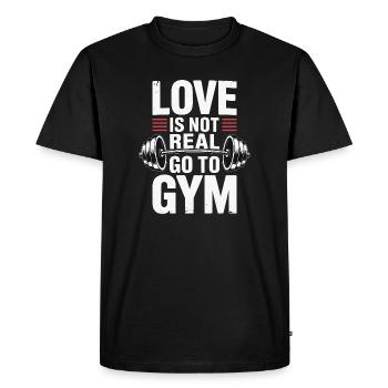 L’amour n’est pas réel - direction la salle de sport - T-shirt Premium bio Homme - noir - Devant - Nico (187cm)