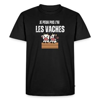 Je peux pas j'ai les vaches - T-shirt Premium bio Homme - noir - Devant - Nico (187cm)