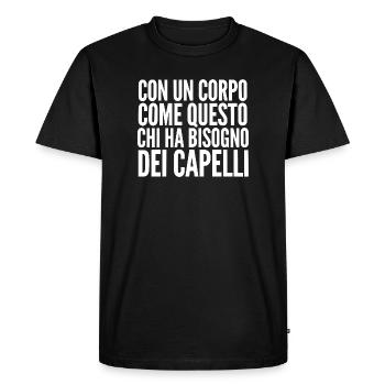Avec des poils corporels - Lettrage drôle de chauve - T-shirt Premium bio Homme - noir - Devant - Nico (187cm)