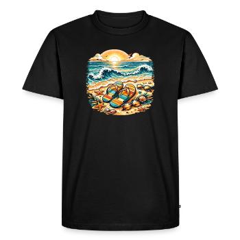Illustration de coucher de soleil sur la plage - T-shirt Premium bio Homme - noir - Devant - Nico (187cm)