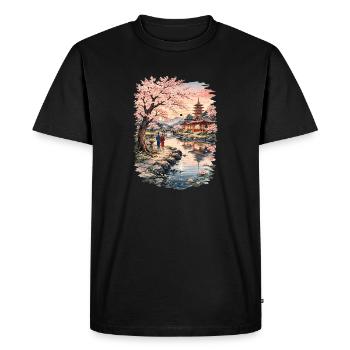 Fleurs traditionnelles de cerisier japonais - T-shirt Premium bio Homme - noir - Devant - Nico (187cm)