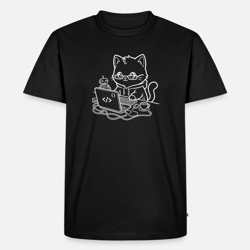 Coder Kawaii Katze Programmierer - Männer Premium Bio T-Shirt - Schwarz