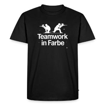 Travail d’équipe dans l’équipe de paintball en couleur pour s’amuser - T-shirt Premium bio Homme - noir - Devant - Nico (187cm)
