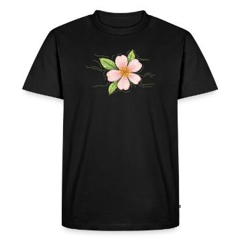 Cherry blossom in embroidery style - Men's Premium Organic T-Shirt - black - Front - Nico (187cm)