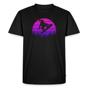 Retro Snowboarder Slopestyle Winter Sports Forest - Men's Premium Organic T-Shirt - black - Front - Nico (187cm)