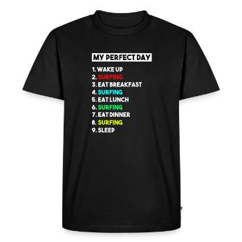 Mon horaire de surf parfait pour la journée - T-shirt Premium bio Homme - noir - Devant - Nico (187cm)