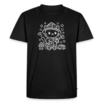 Pompier Kawaii Cat - T-shirt Premium bio Homme - noir - Devant - Nico (187cm)