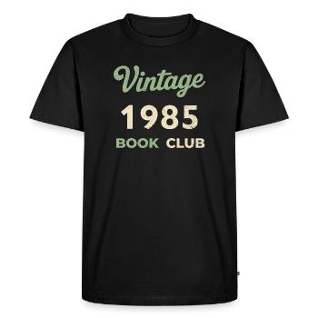 Cadeau rétro de l’année de naissance du club de lecture vintage 1985 - T-shirt Premium bio Homme - noir - Devant - Nico (187cm)