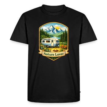 Camping in the mountains illustration - Men's Premium Organic T-Shirt - black - Front - Nico (187cm)