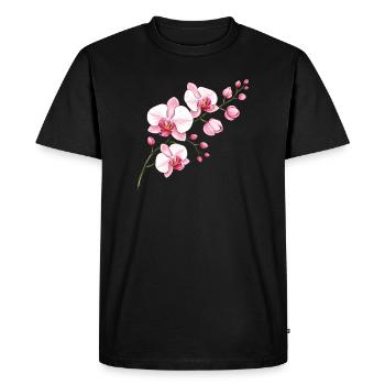 Orchid Flower Branch Illustration Floral Motif - Men's Premium Organic T-Shirt - black - Front - Nico (187cm)
