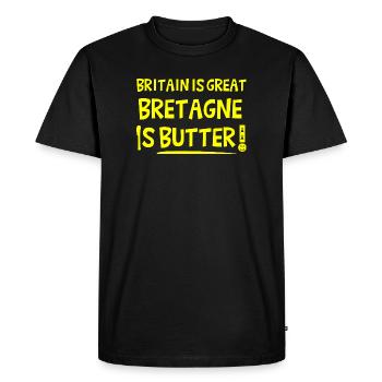 BRITAIN IS GREAT BRETAGNE IS BUTTER !  - T-shirt Premium bio Homme - noir - Devant - Nico (187cm)