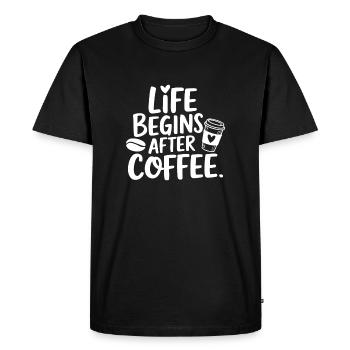 La vie commence après le café - T-shirt Premium bio Homme - noir - Devant - Nico (187cm)