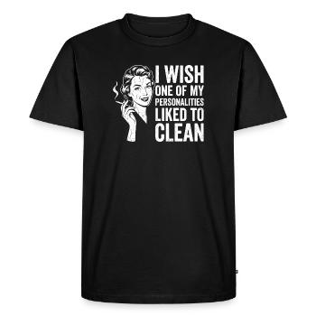 Chemise humoristique domestique pour femmes - T-shirt Premium bio Homme - noir - Devant - Nico (187cm)