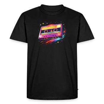 Retro Cassette Neon 80s Style - Men's Premium Organic T-Shirt - black - Front - Nico (187cm)