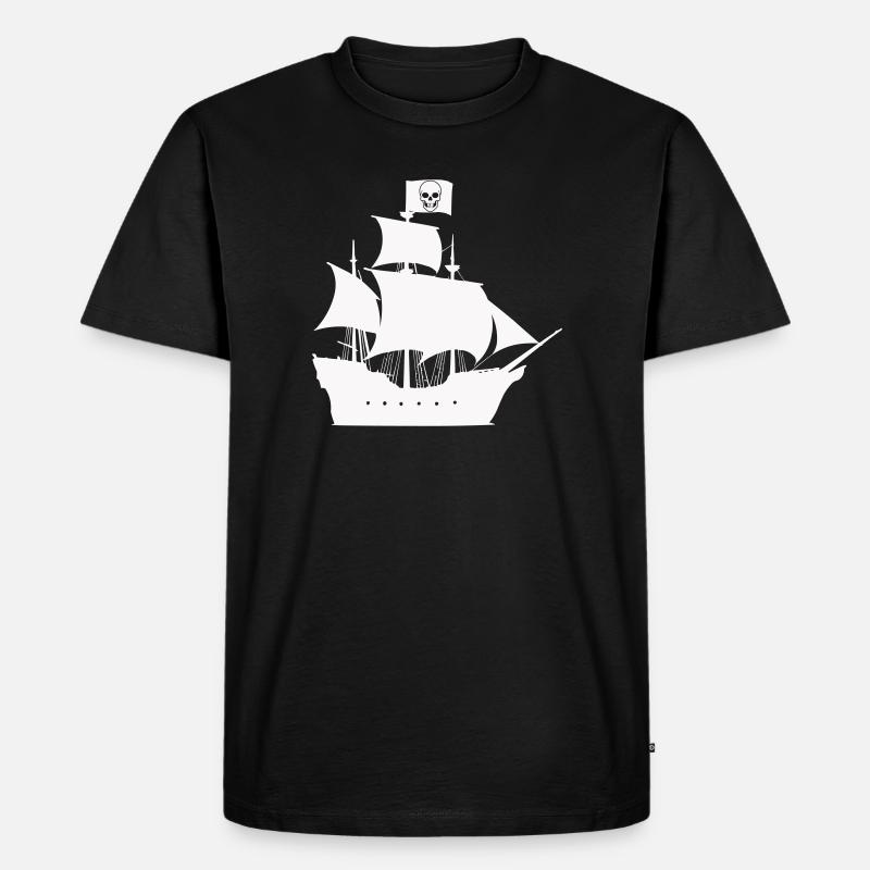 Piratenschiff Silhouette - Männer Premium Bio T-Shirt - Schwarz