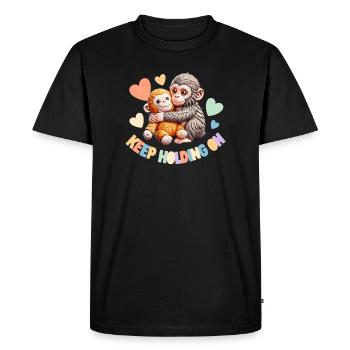 Continue de t’accrocher : câlins de singes - T-shirt Premium bio Homme - noir - Devant - Nico (187cm)